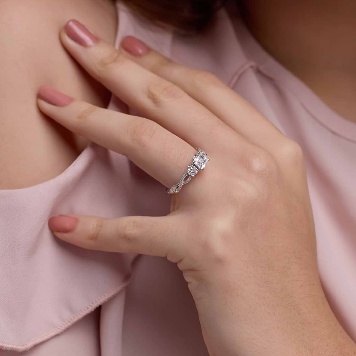 Additional Image 3 for  1 1/4 ctw Asscher Lab Grown Diamond Swirl Engagement Ring