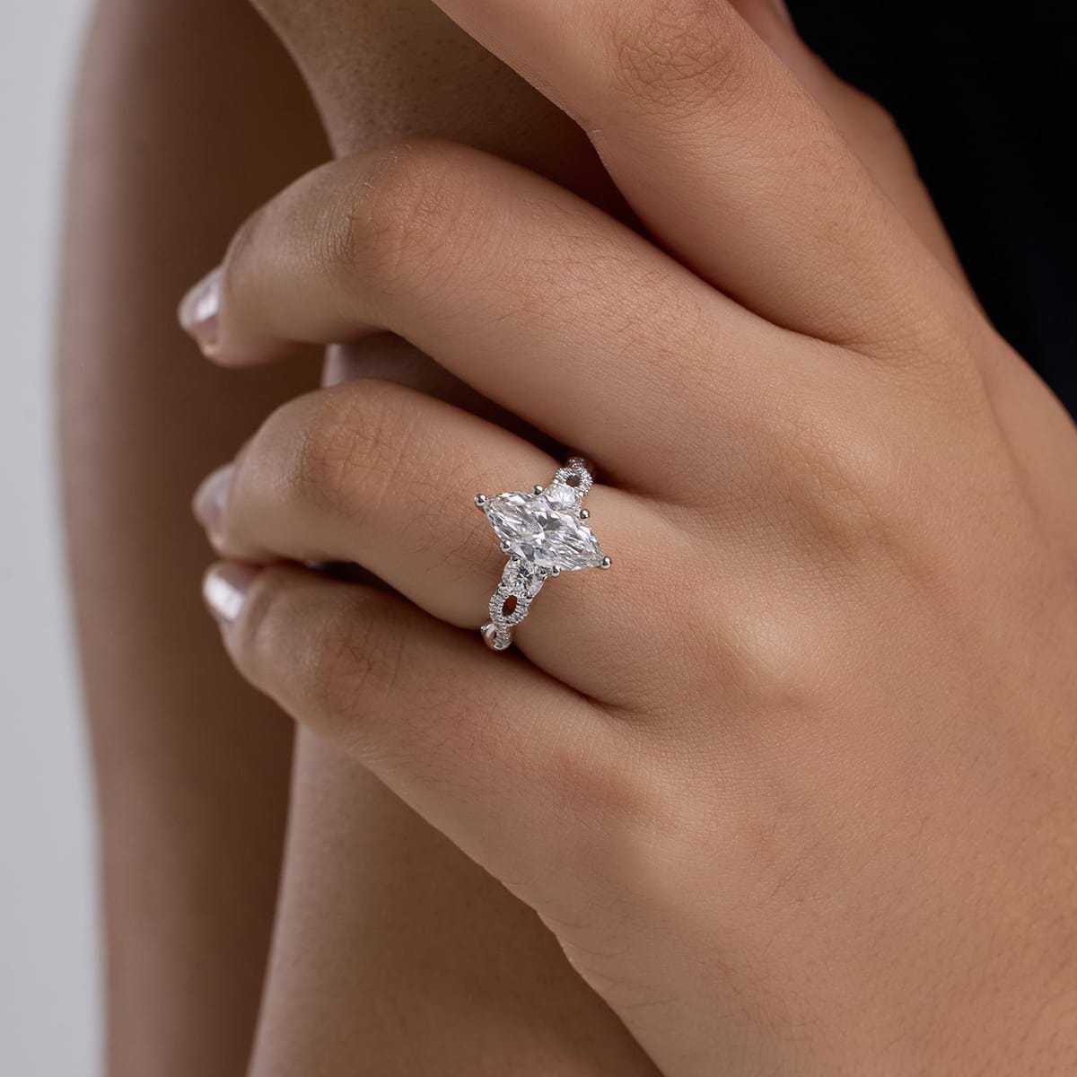 Additional Image 3 for  2 5/8 ctw Marquise Lab Grown Diamond Swirl Engagement Ring