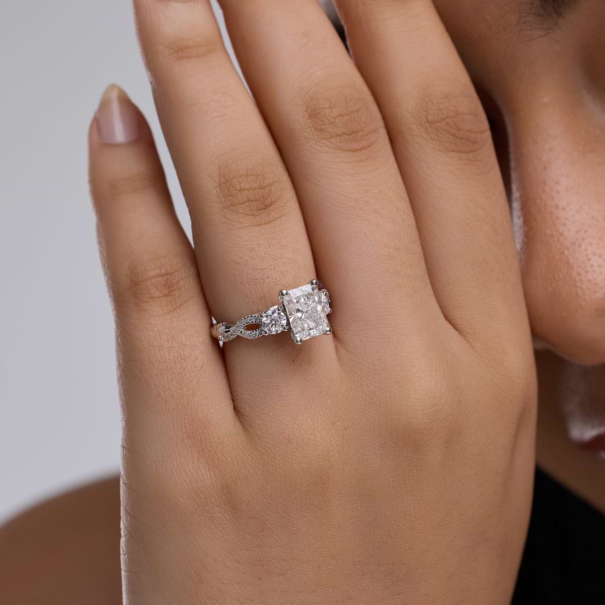 Additional Image 3 for  2 5/8 ctw Radiant Lab Grown Diamond Swirl Engagement Ring