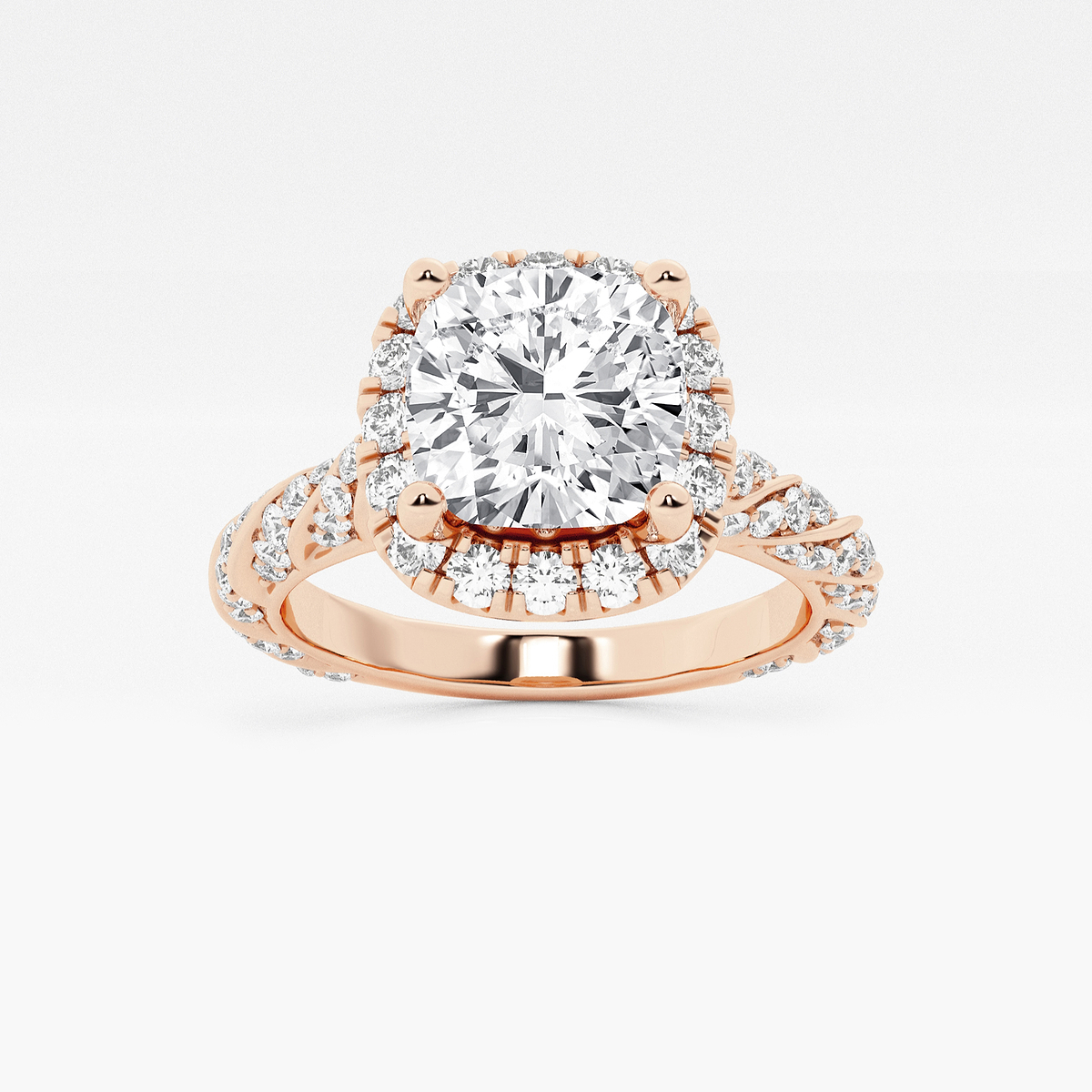 2 3/4 ctw Cushion Lab Grown Diamond Ribbon Halo Engagement Ring
