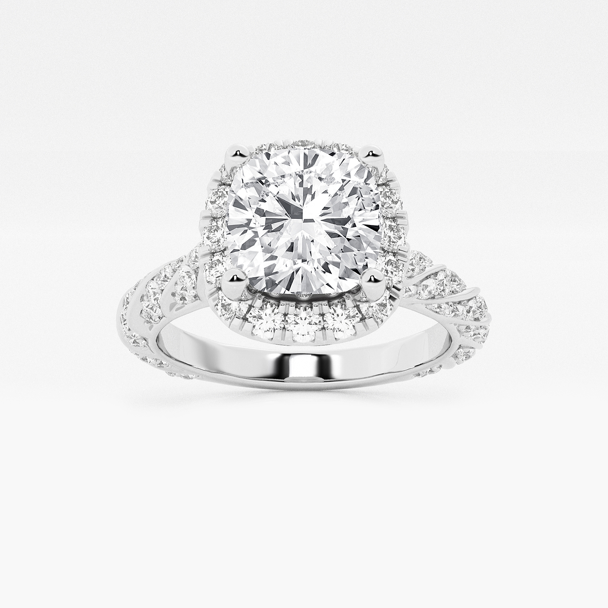 2 1/8 ctw Cushion Lab Grown Diamond Ribbon Halo Engagement Ring