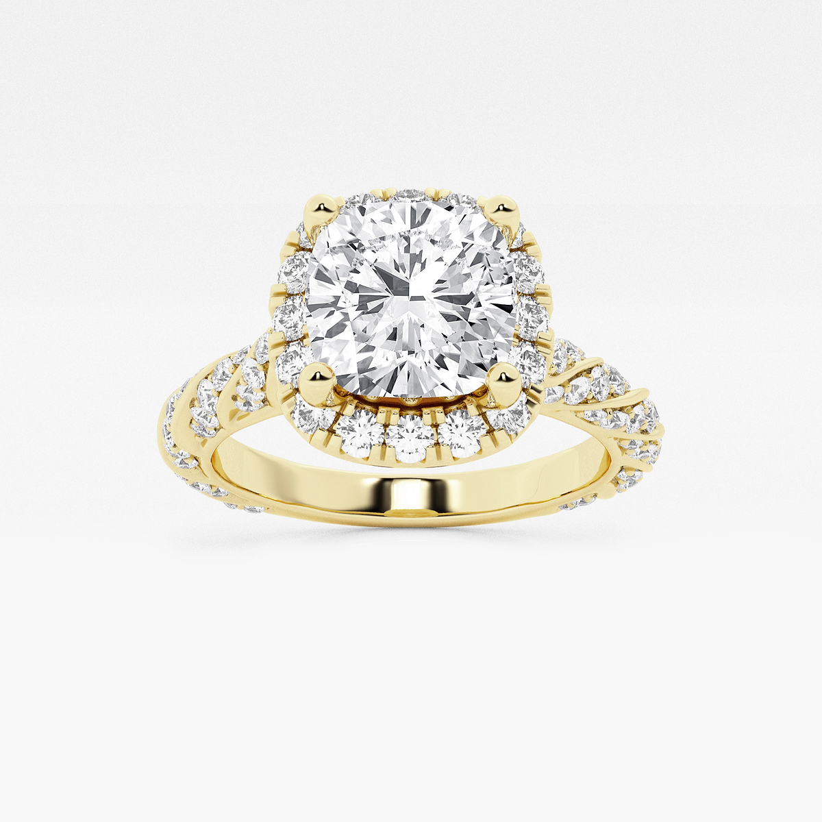 2 3/4 ctw Cushion Lab Grown Diamond Ribbon Halo Engagement Ring