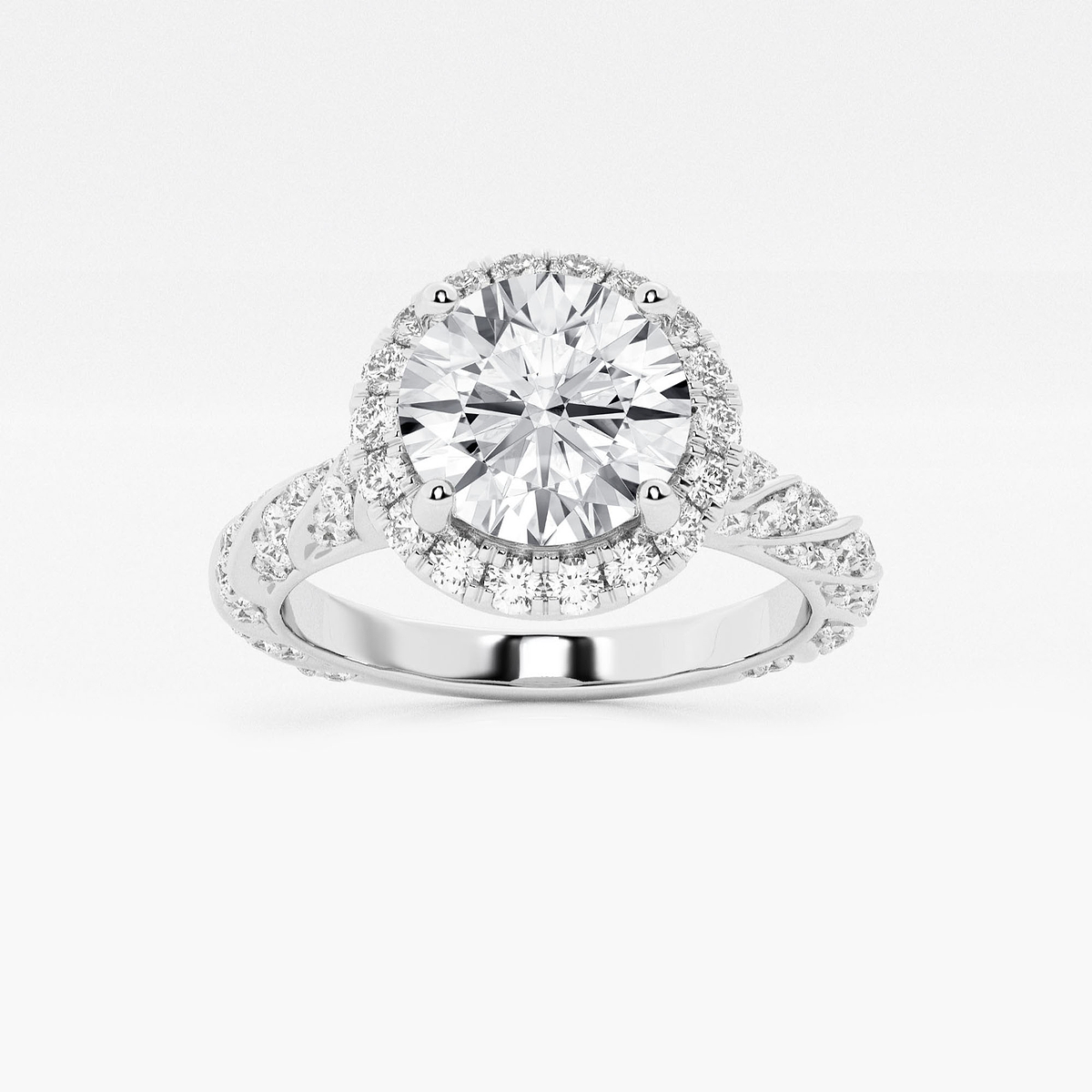 2 1/8 ctw Round Lab Grown Diamond Ribbon Halo Engagement Ring