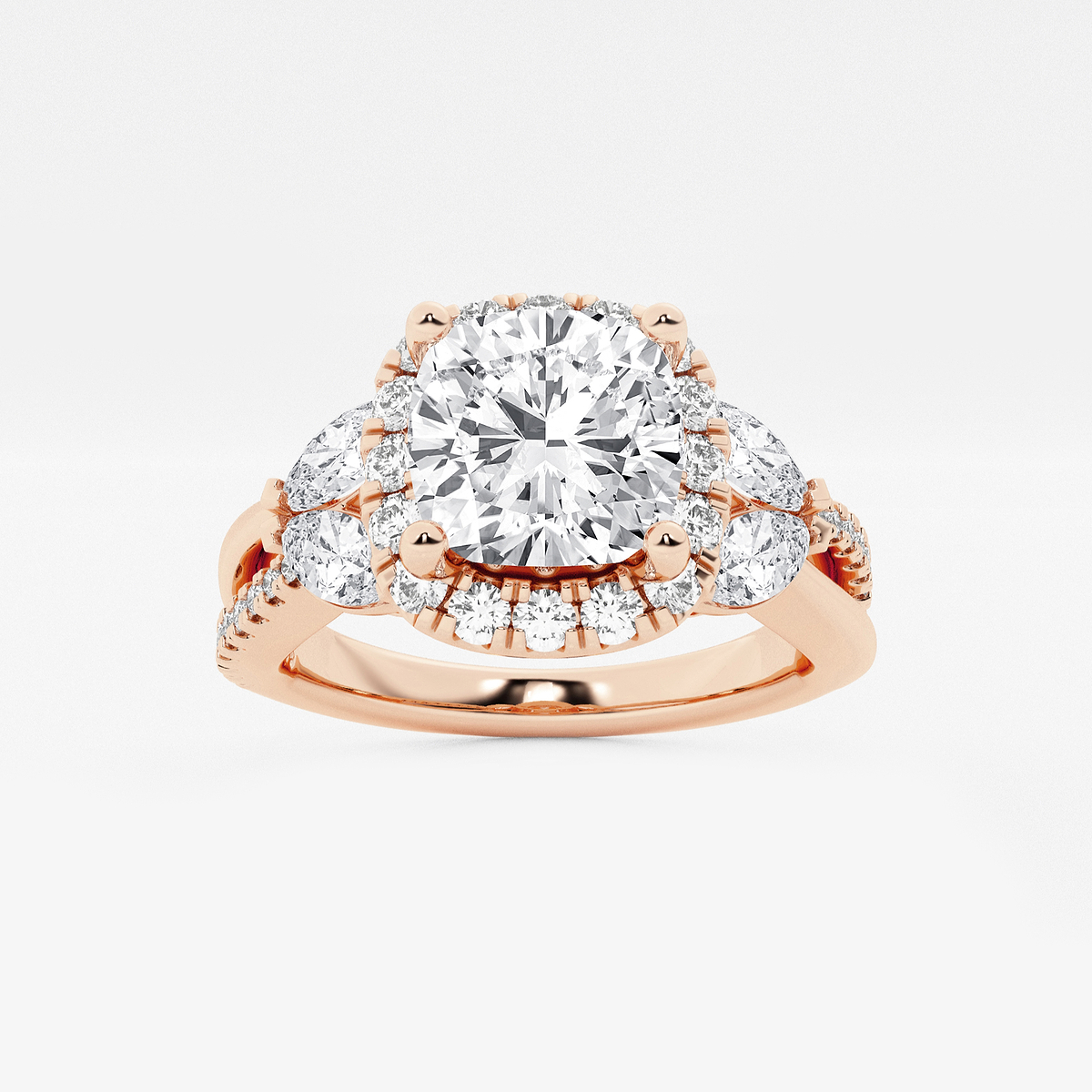 2 7/8 ctw Cushion Lab Grown Diamond Flower Petal Halo Engagement Ring