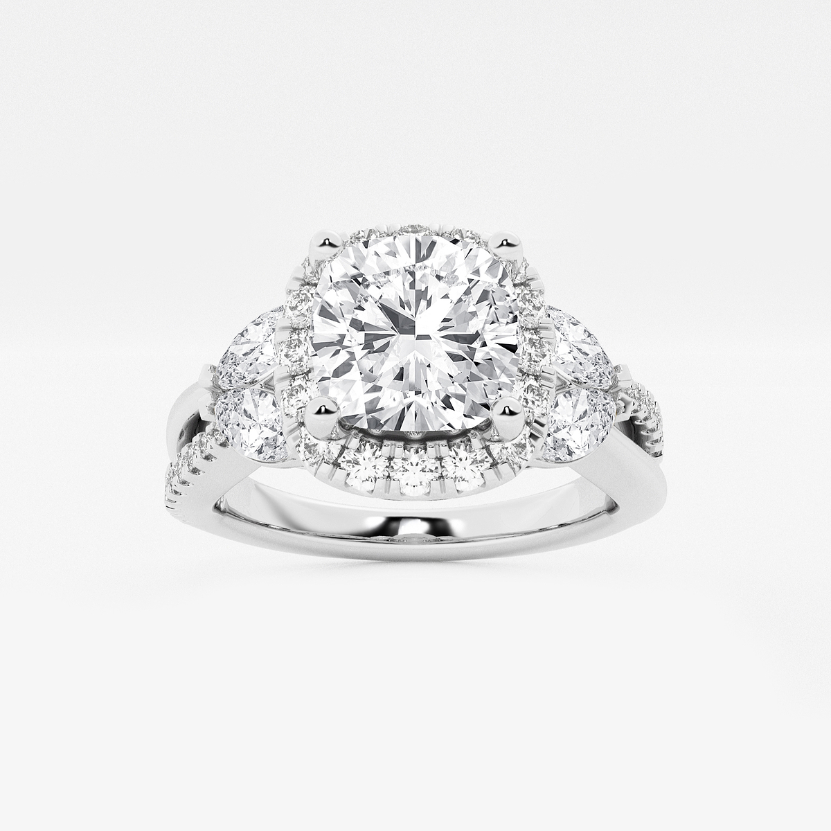 2 1/4 ctw Cushion Lab Grown Diamond Flower Petal Halo Engagement Ring