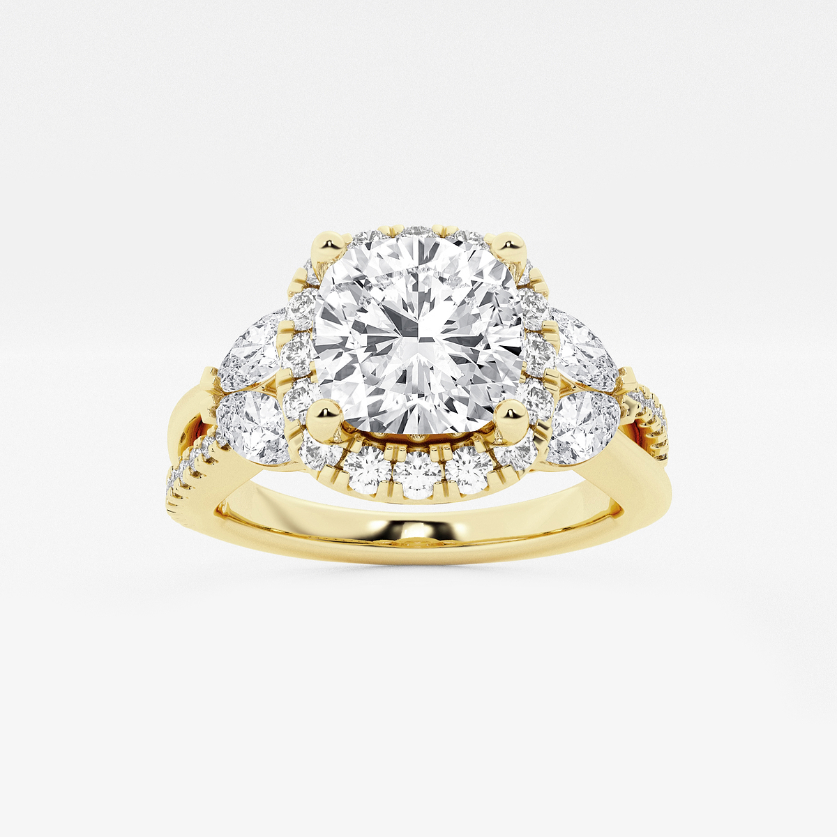 2 1/4 ctw Cushion Lab Grown Diamond Flower Petal Halo Engagement Ring