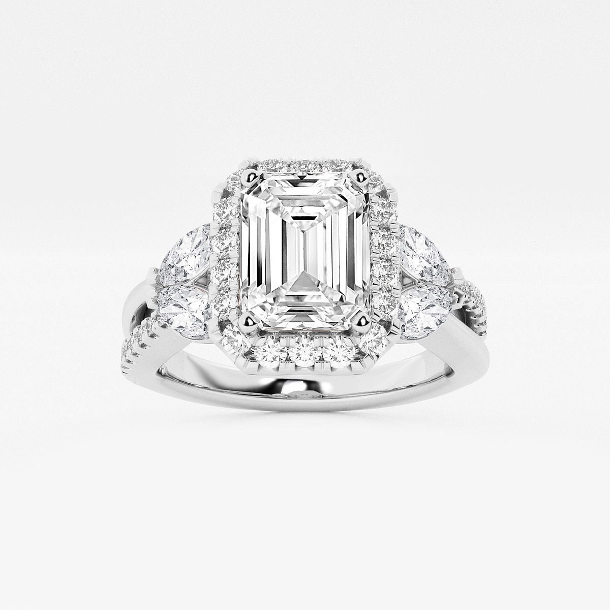 2 7/8 ctw Emerald Lab Grown Diamond Flower Petal Halo Engagement Ring