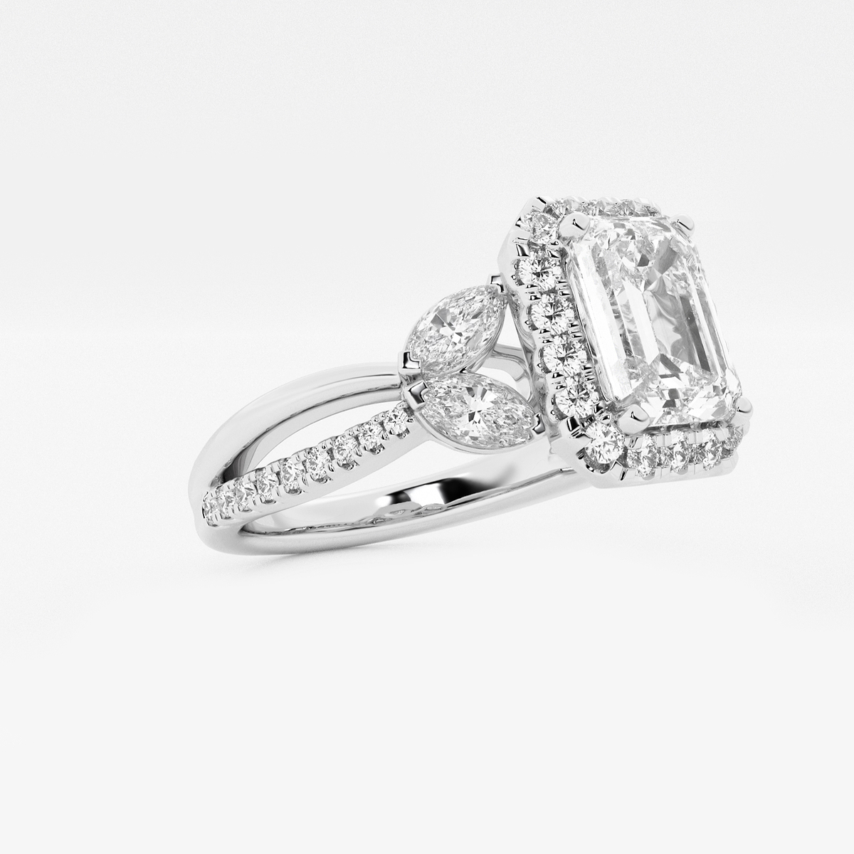 Additional Image 1 for  2 7/8 ctw Emerald Lab Grown Diamond Flower Petal Halo Engagement Ring
