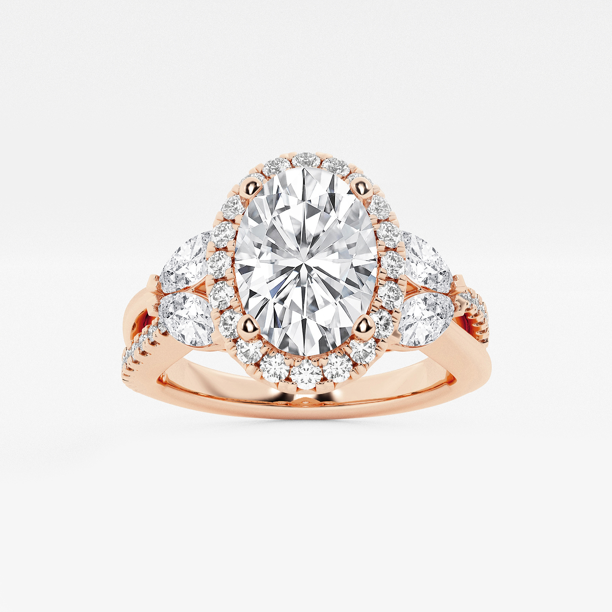 2 7/8 ctw Oval Lab Grown Diamond Flower Petal Halo Engagement Ring