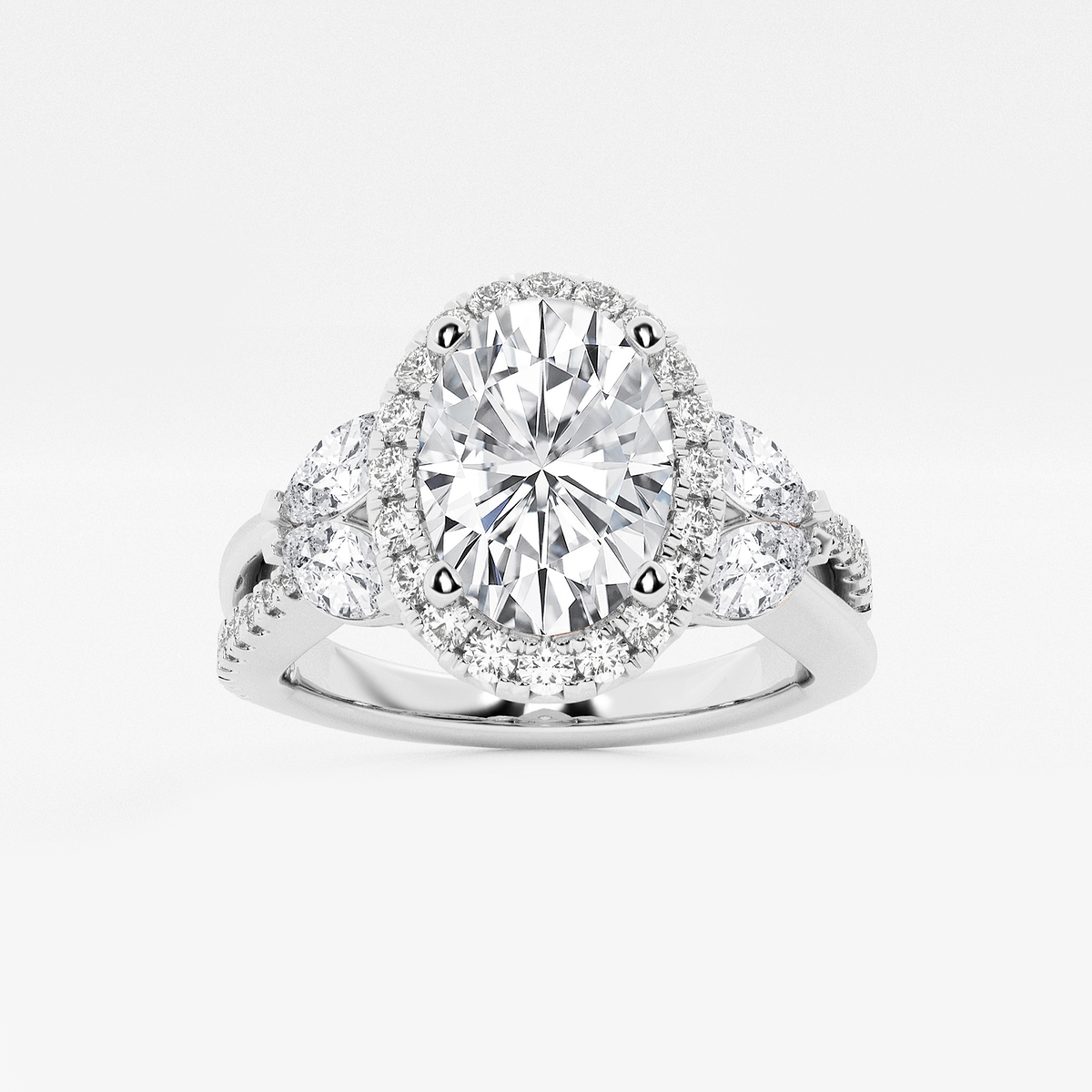 2 7/8 ctw Oval Lab Grown Diamond Flower Petal Halo Engagement Ring Platinum, E, VS1