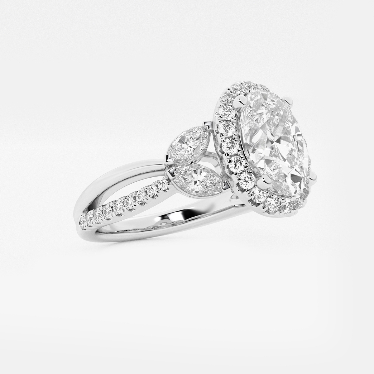 2 7/8 ctw Oval Lab Grown Diamond Flower Petal Halo Engagement Ring Platinum, E, VS1
