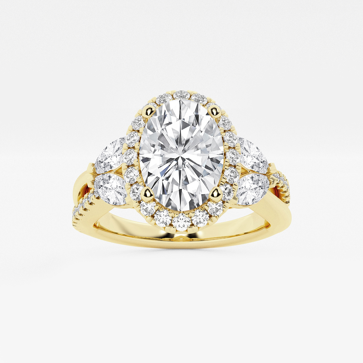 2 7/8 ctw Oval Lab Grown Diamond Flower Petal Halo Engagement Ring