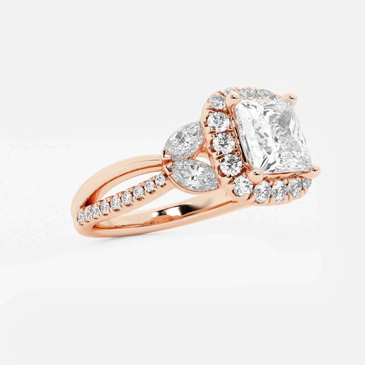 Additional Image 1 for  2 1/4 ctw Princess Lab Grown Diamond Flower Petal Halo Engagement Ring