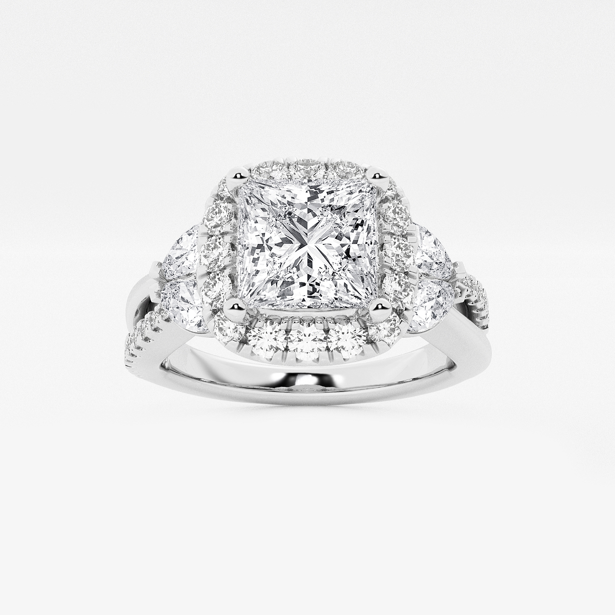 2 7/8 ctw Princess Lab Grown Diamond Flower Petal Halo Engagement Ring