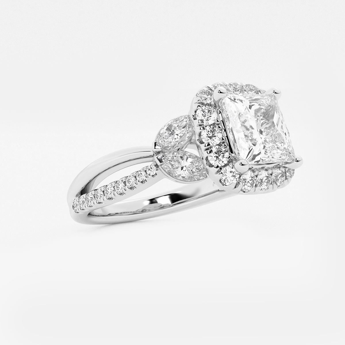 Additional Image 1 for  2 7/8 ctw Princess Lab Grown Diamond Flower Petal Halo Engagement Ring