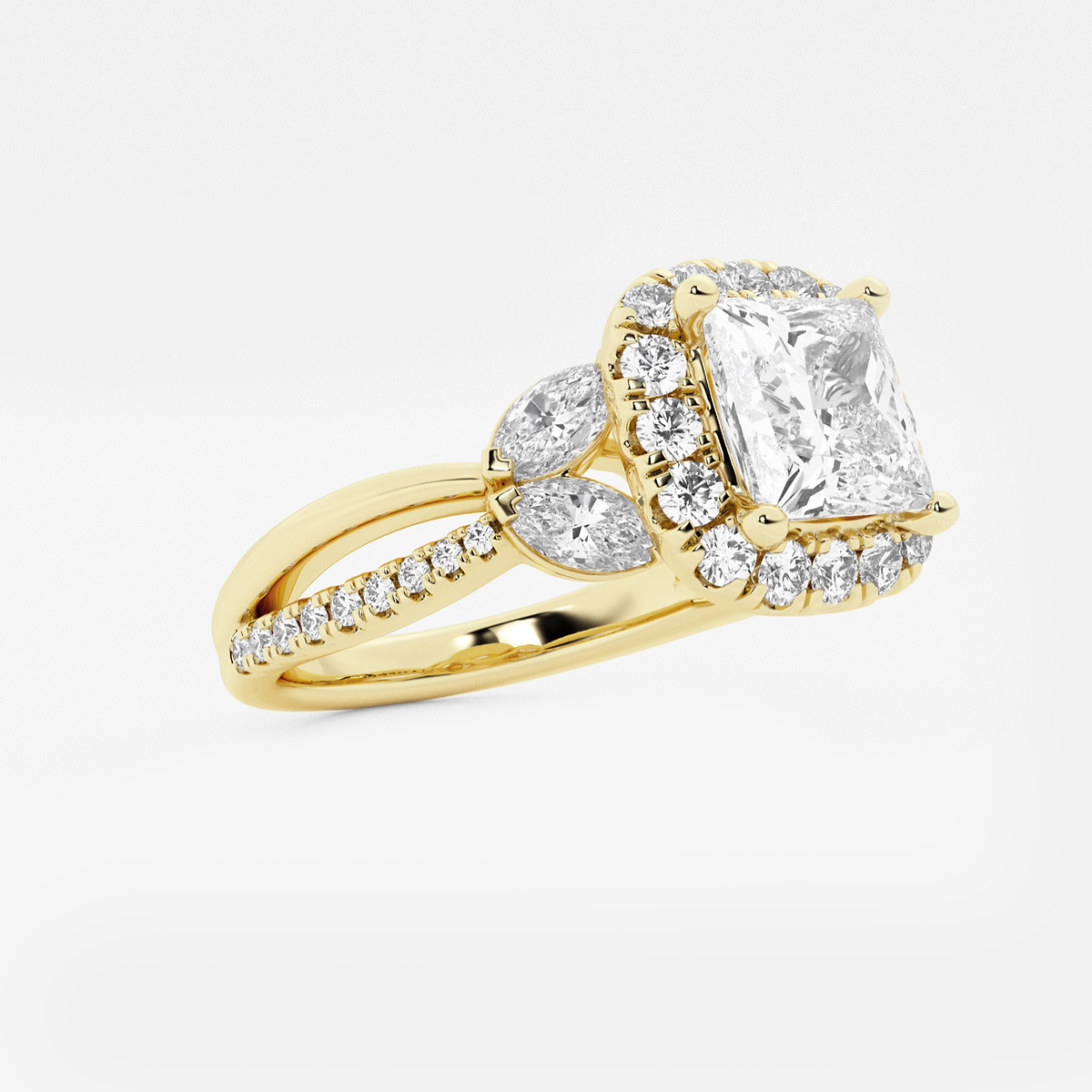 Additional Image 1 for  2 7/8 ctw Princess Lab Grown Diamond Flower Petal Halo Engagement Ring