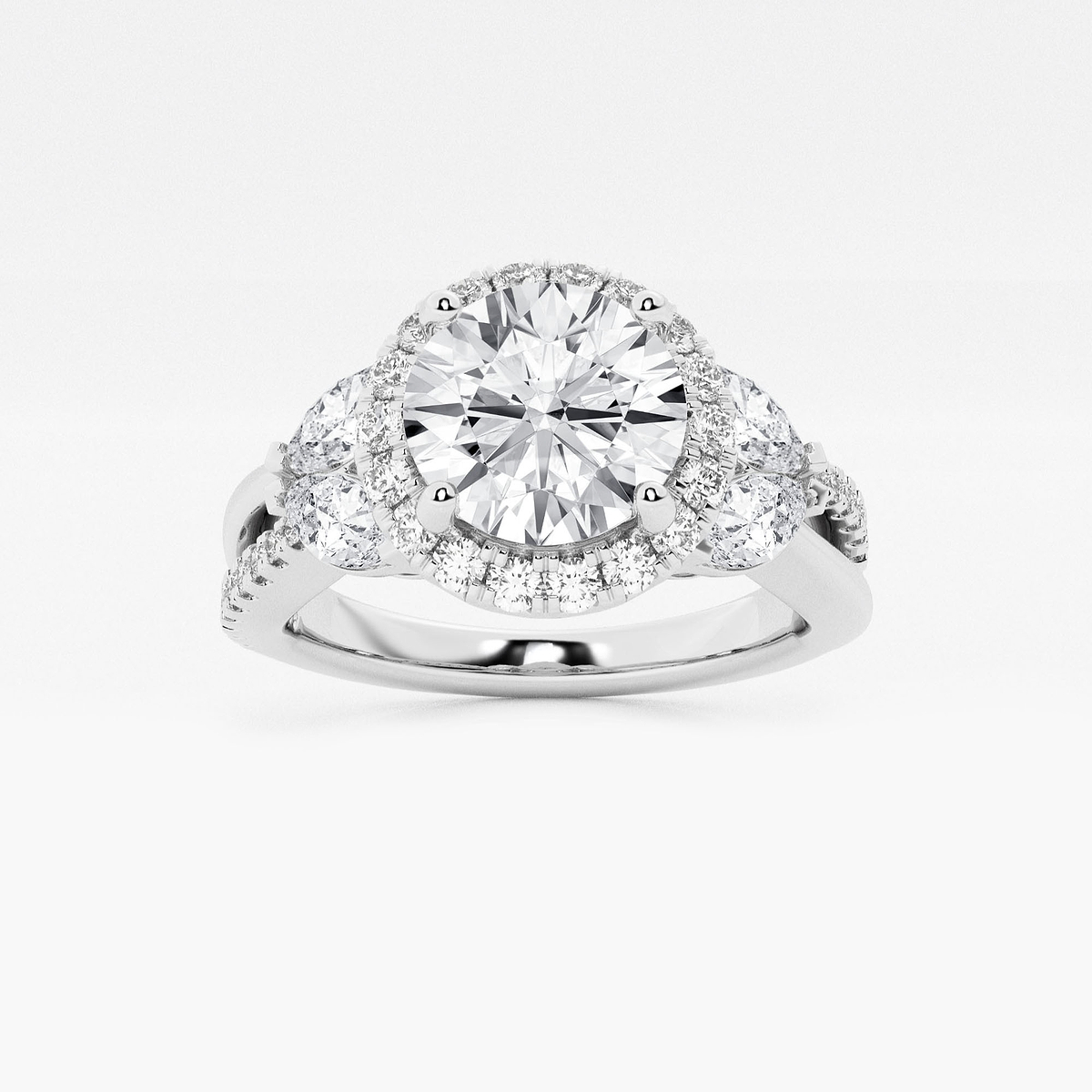 2 7/8 ctw Round Lab Grown Diamond Flower Petal Halo Engagement Ring