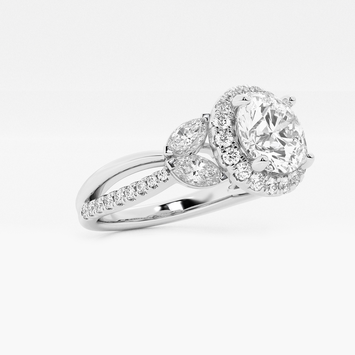 Additional Image 1 for  2 7/8 ctw Round Lab Grown Diamond Flower Petal Halo Engagement Ring