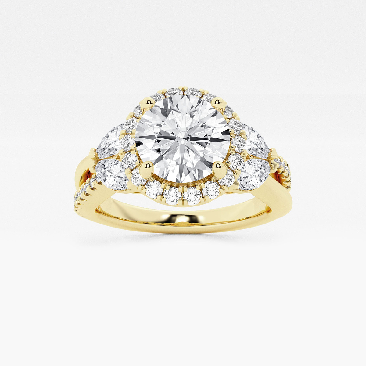 2 7/8 ctw Round Lab Grown Diamond Flower Petal Halo Engagement Ring