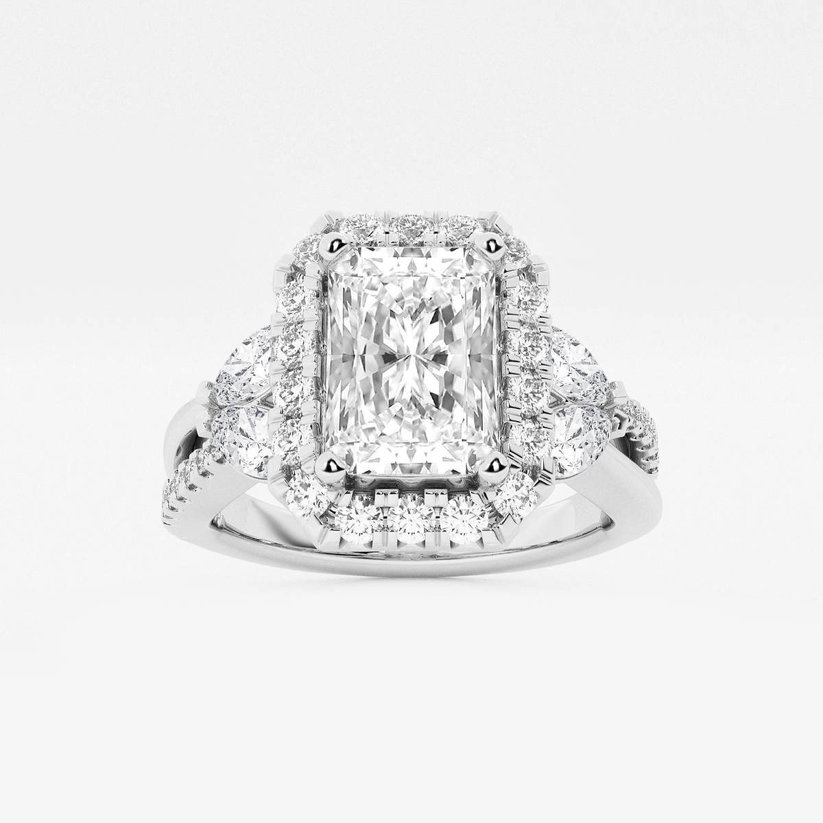 2 1/4 ctw Radiant Lab Grown Diamond Flower Petal Halo Engagement Ring