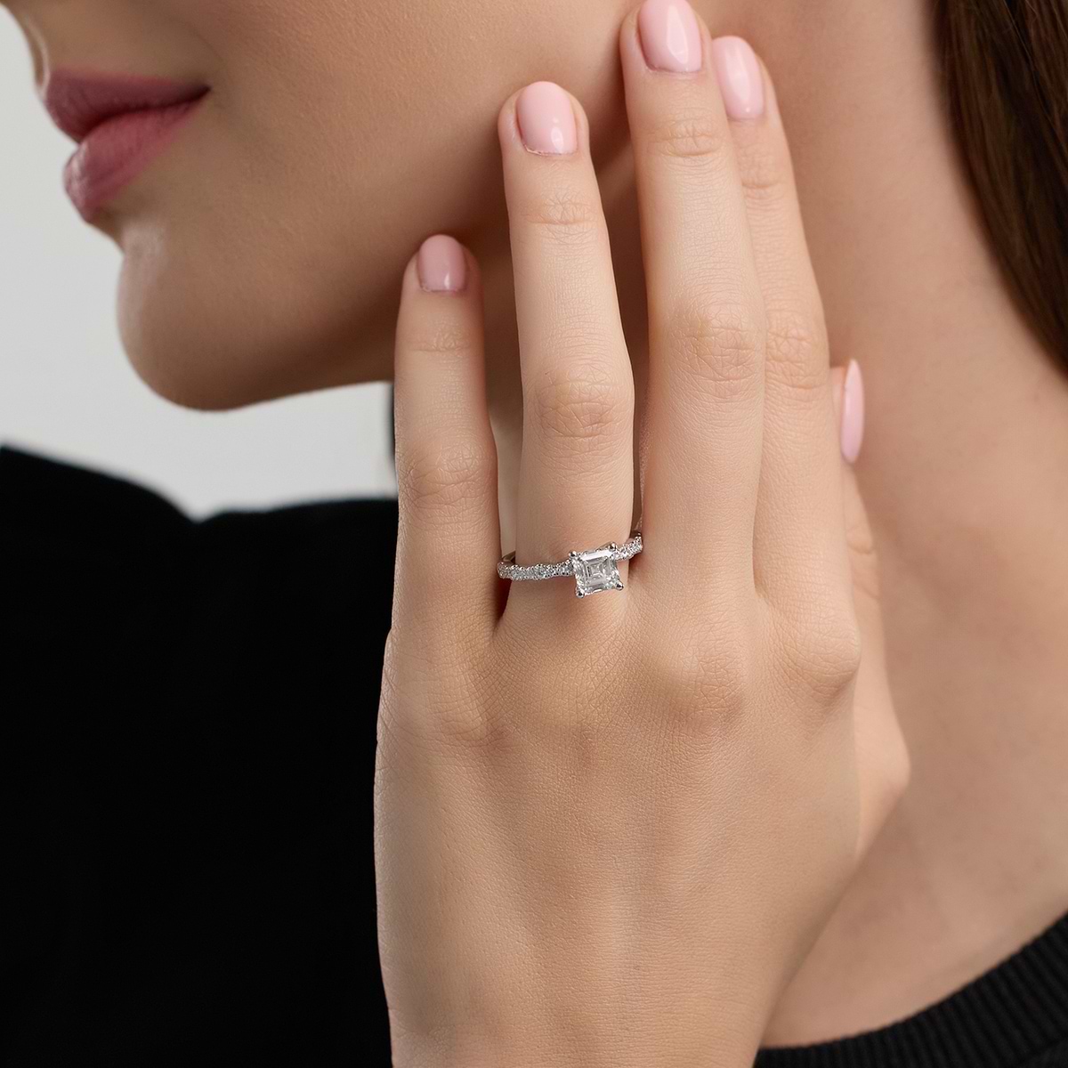 Additional Image 2 for  1 1/3 ctw Asscher Lab Grown Diamond Station Engagement Ring