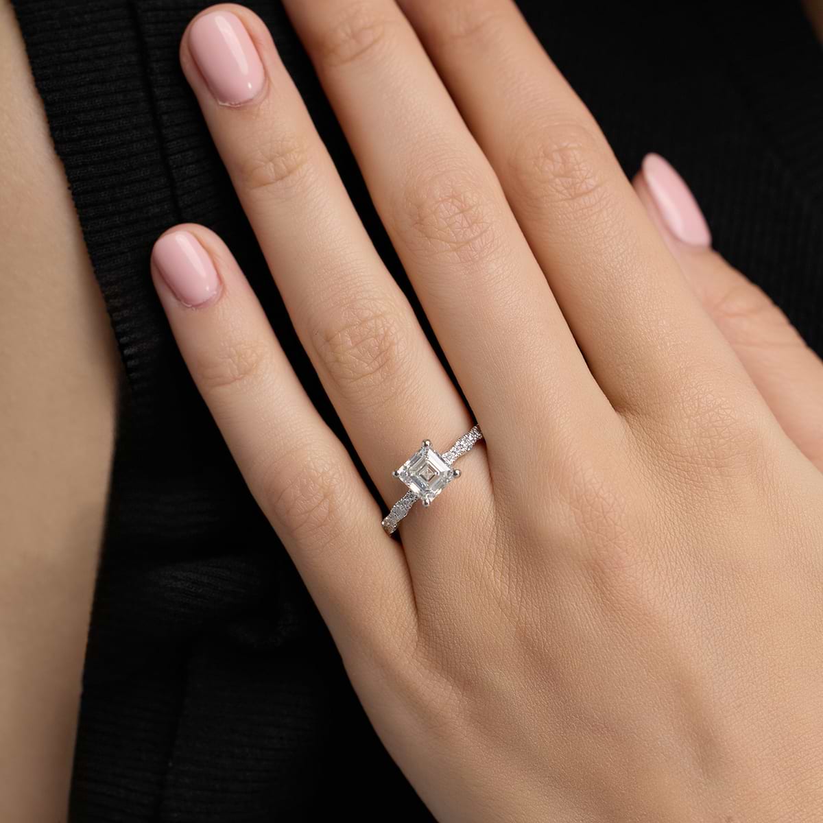 Additional Image 3 for  1 1/3 ctw Asscher Lab Grown Diamond Station Engagement Ring