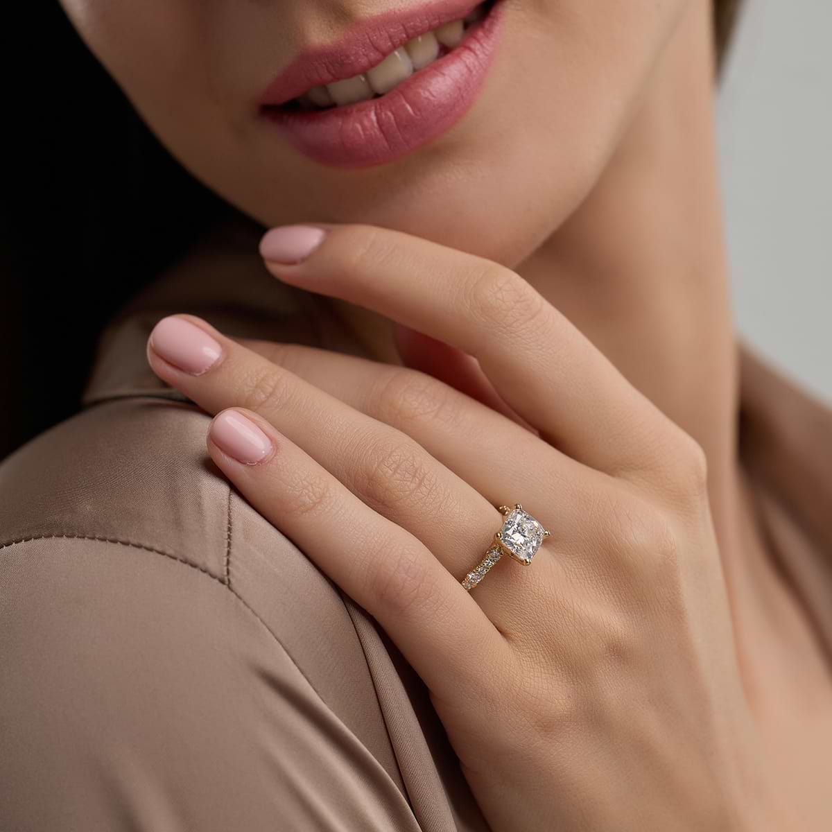 Additional Image 2 for  1 1/3 ctw Cushion Lab Grown Diamond Station Engagement Ring