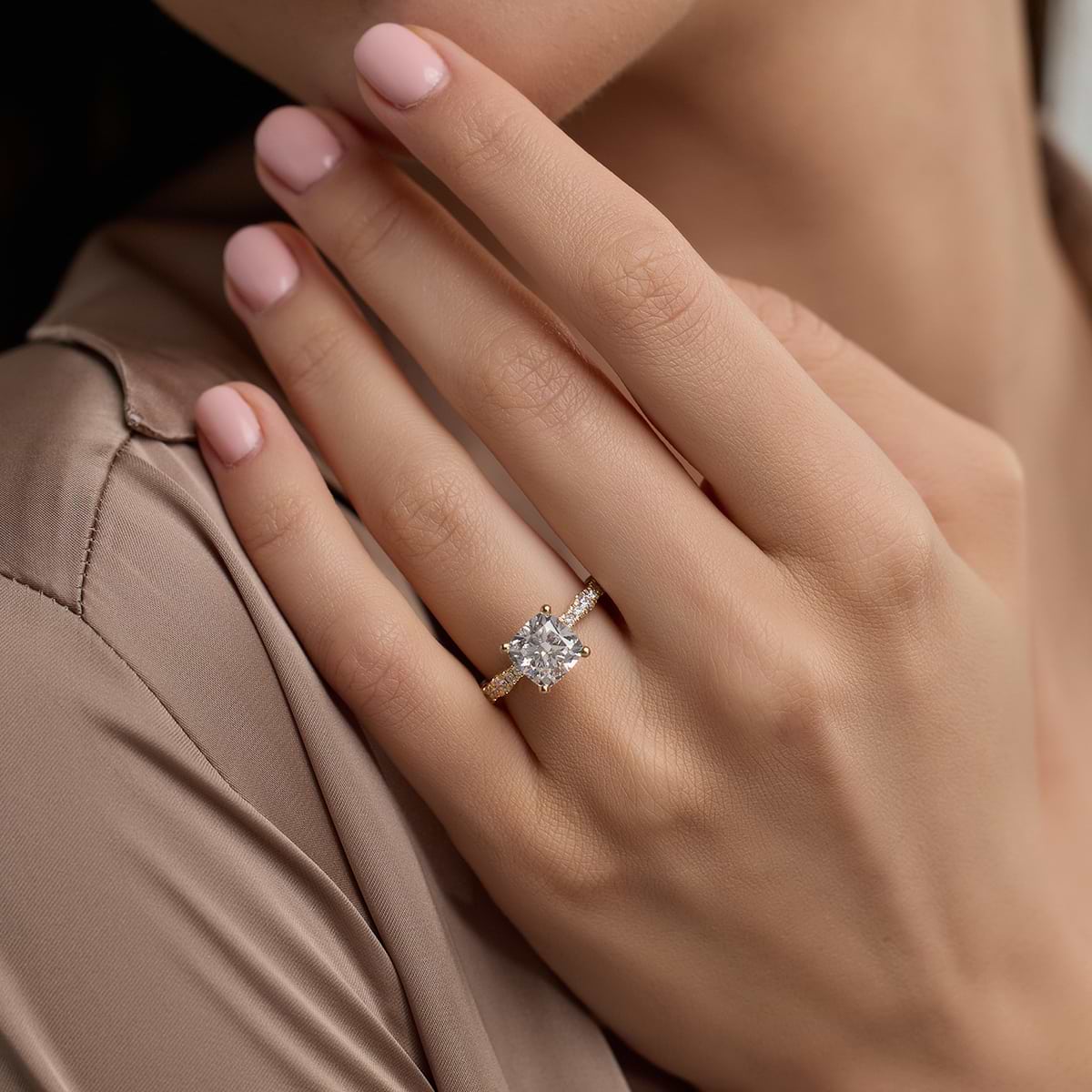 Additional Image 3 for  1 1/3 ctw Cushion Lab Grown Diamond Station Engagement Ring