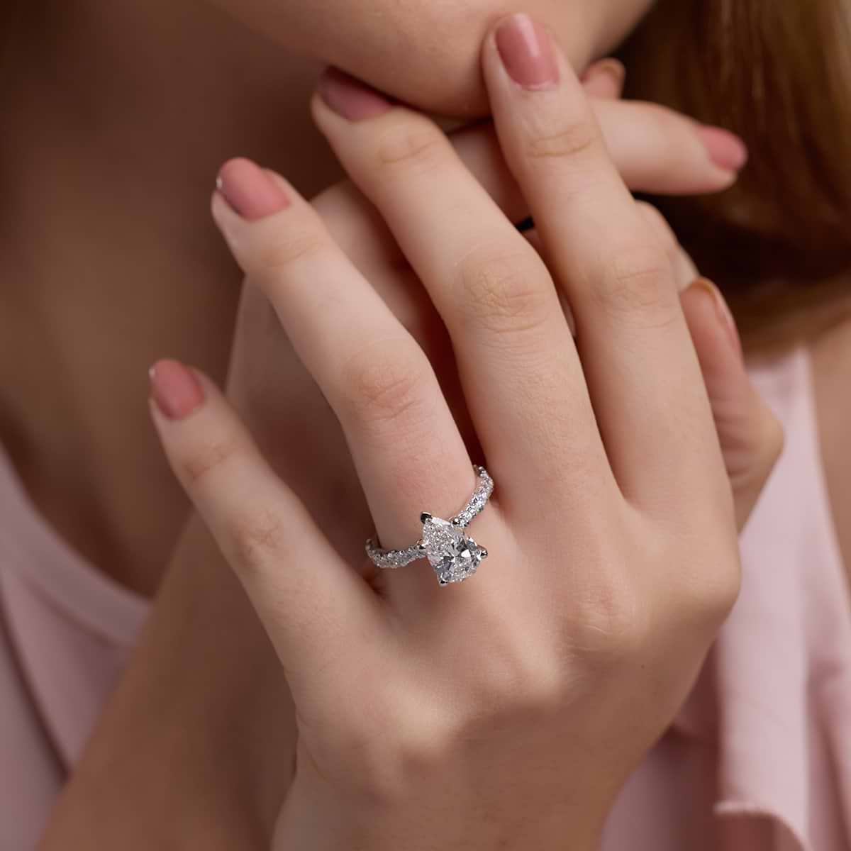 2 1/2 ctw Pear Lab Grown Diamond Station Engagement Ring