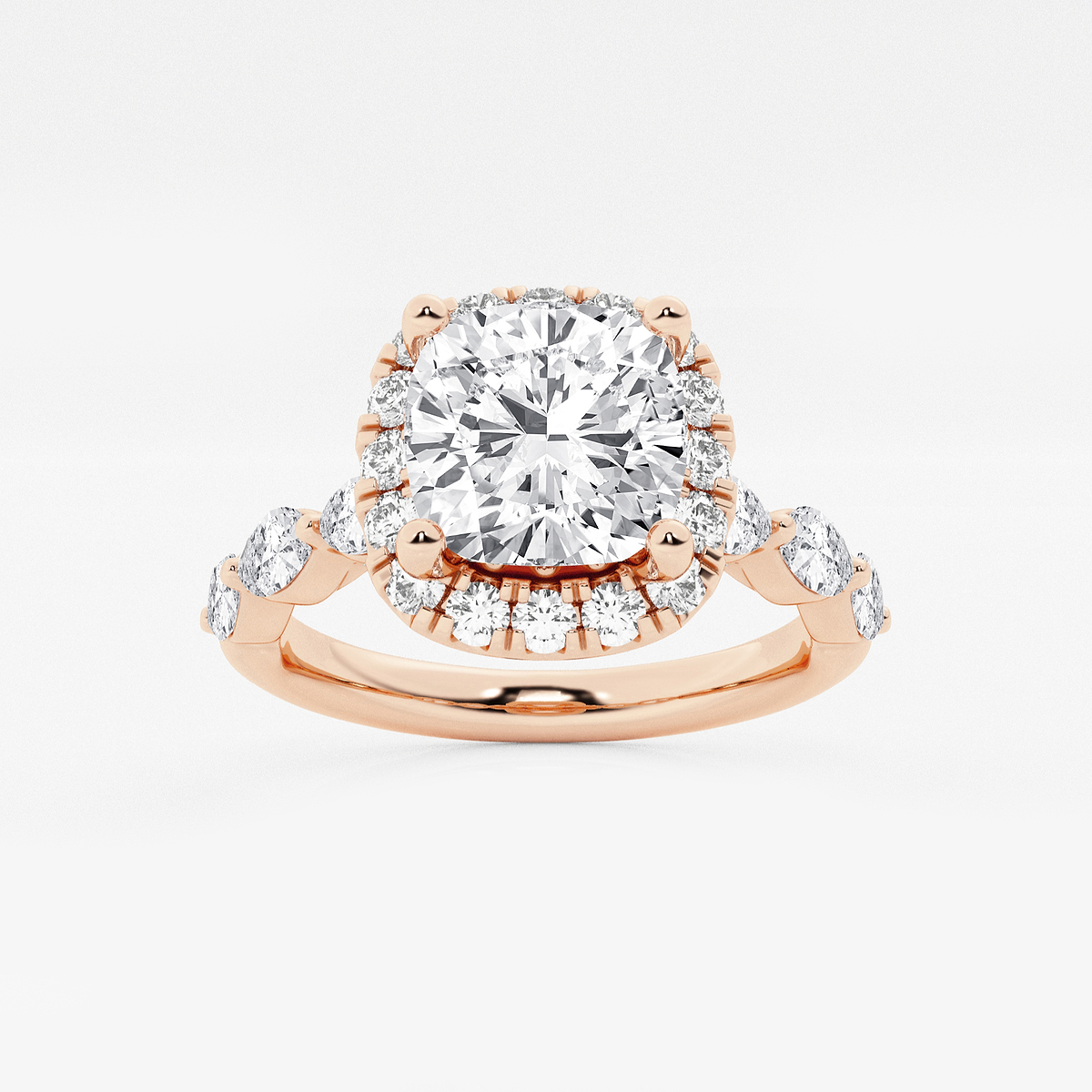2 1/4 ctw Cushion Lab Grown Diamond Floating Marquise Halo Engagement Ring