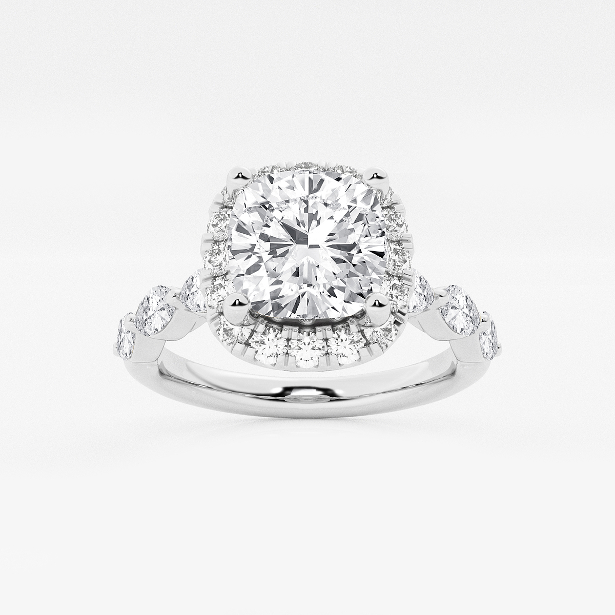 2 1/4 ctw Cushion Lab Grown Diamond Floating Marquise Halo Engagement Ring