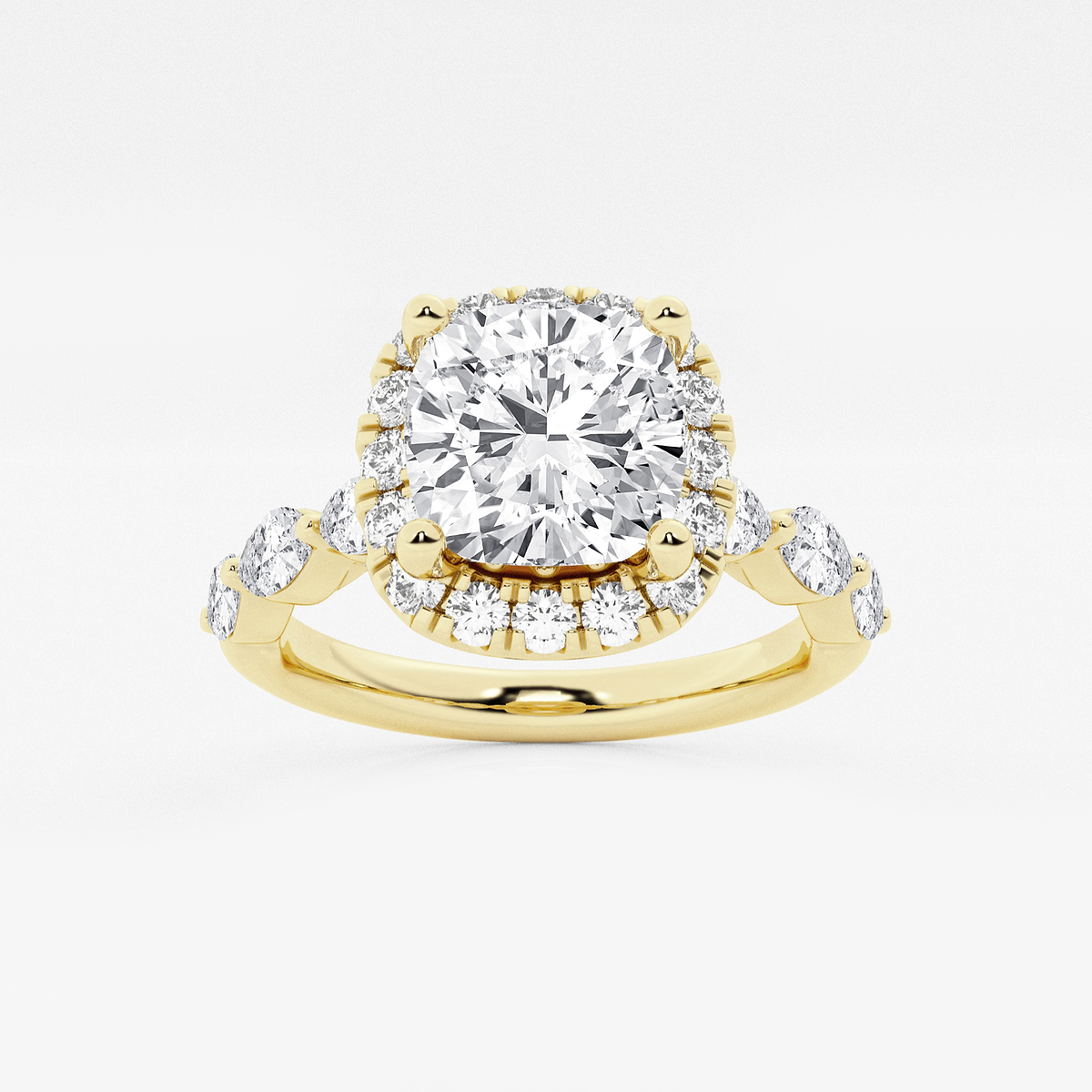 2 1/4 ctw Cushion Lab Grown Diamond Floating Marquise Halo Engagement Ring