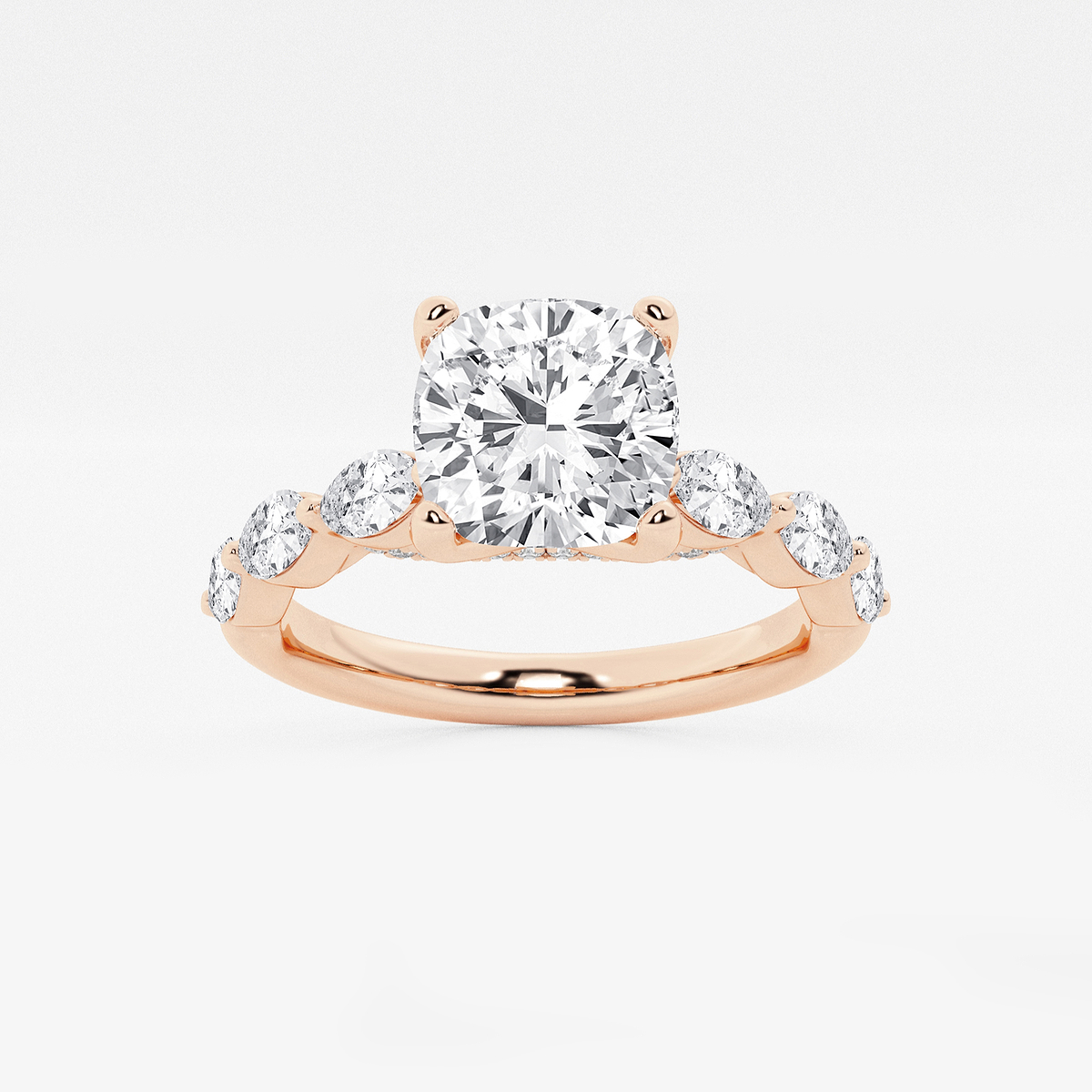 1 7/8 ctw Cushion Lab Grown Diamond Engagement Ring with Floating Marquise Side Accents
