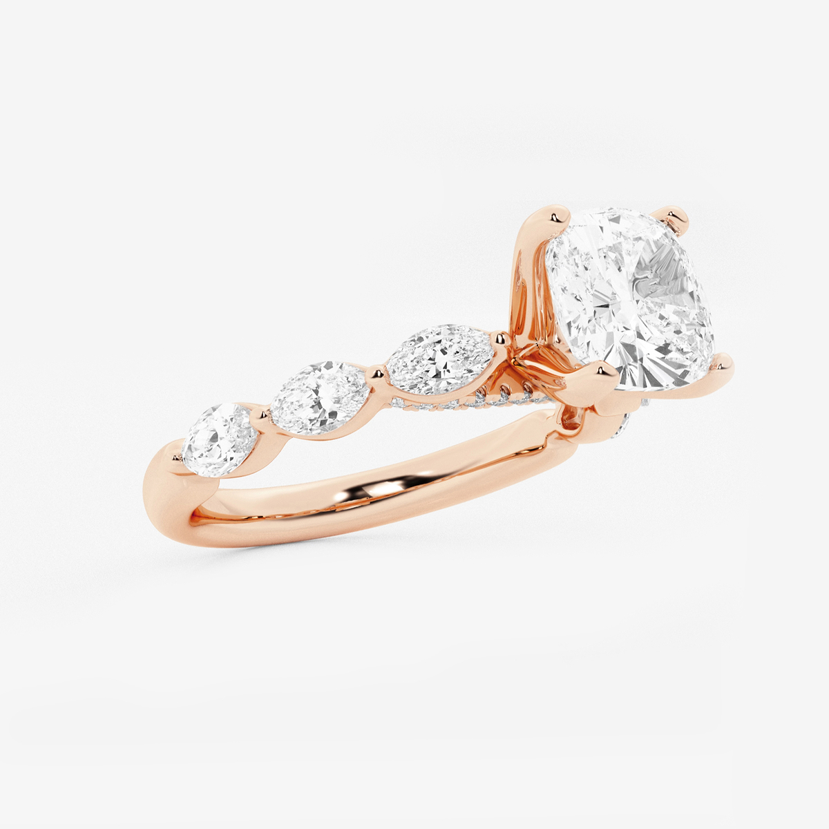 Additional Image 1 for  1 7/8 ctw Cushion Lab Grown Diamond Engagement Ring with Floating Marquise Side Accents