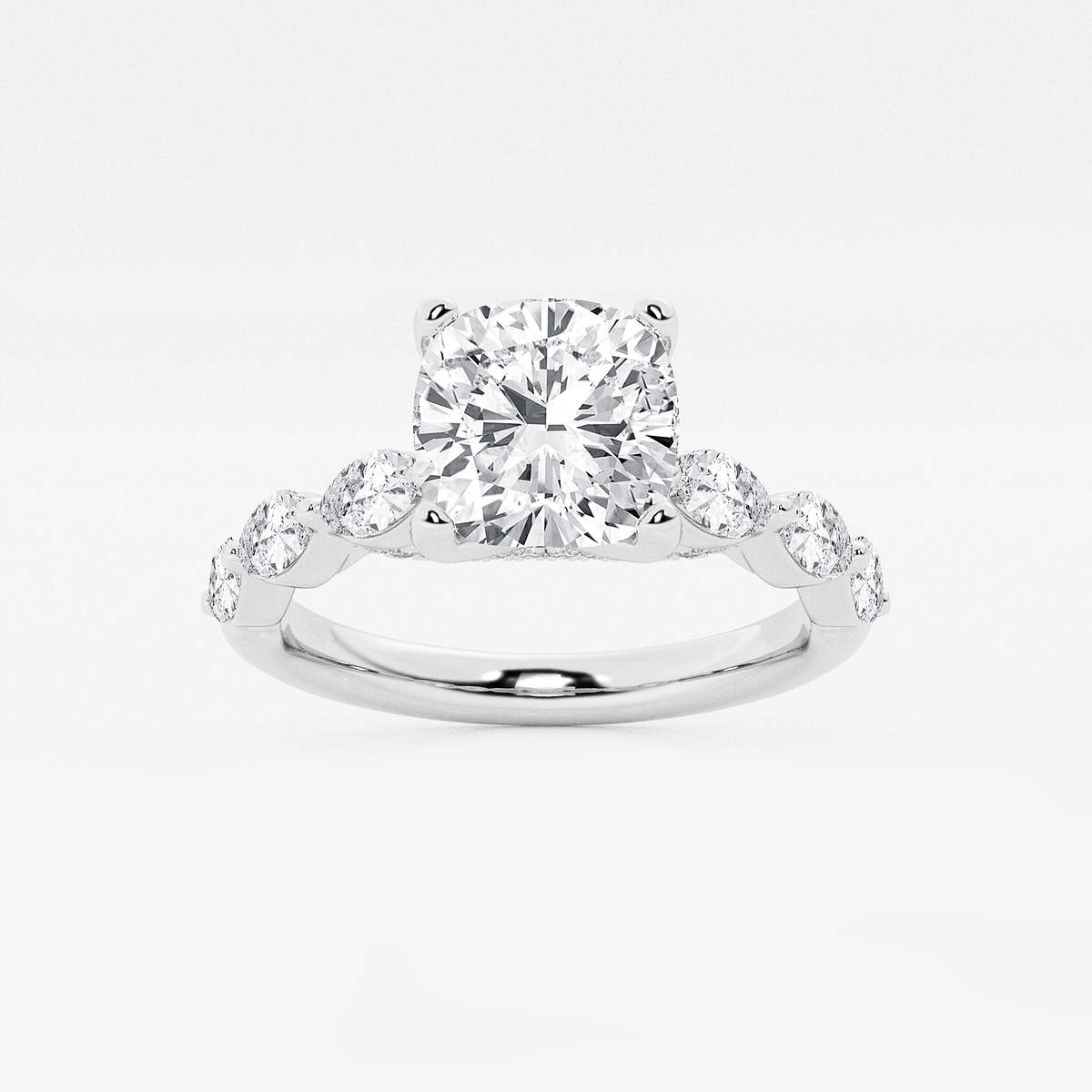 3 ctw Cushion Lab Grown Diamond Engagement Ring with Floating Marquise Side Accents