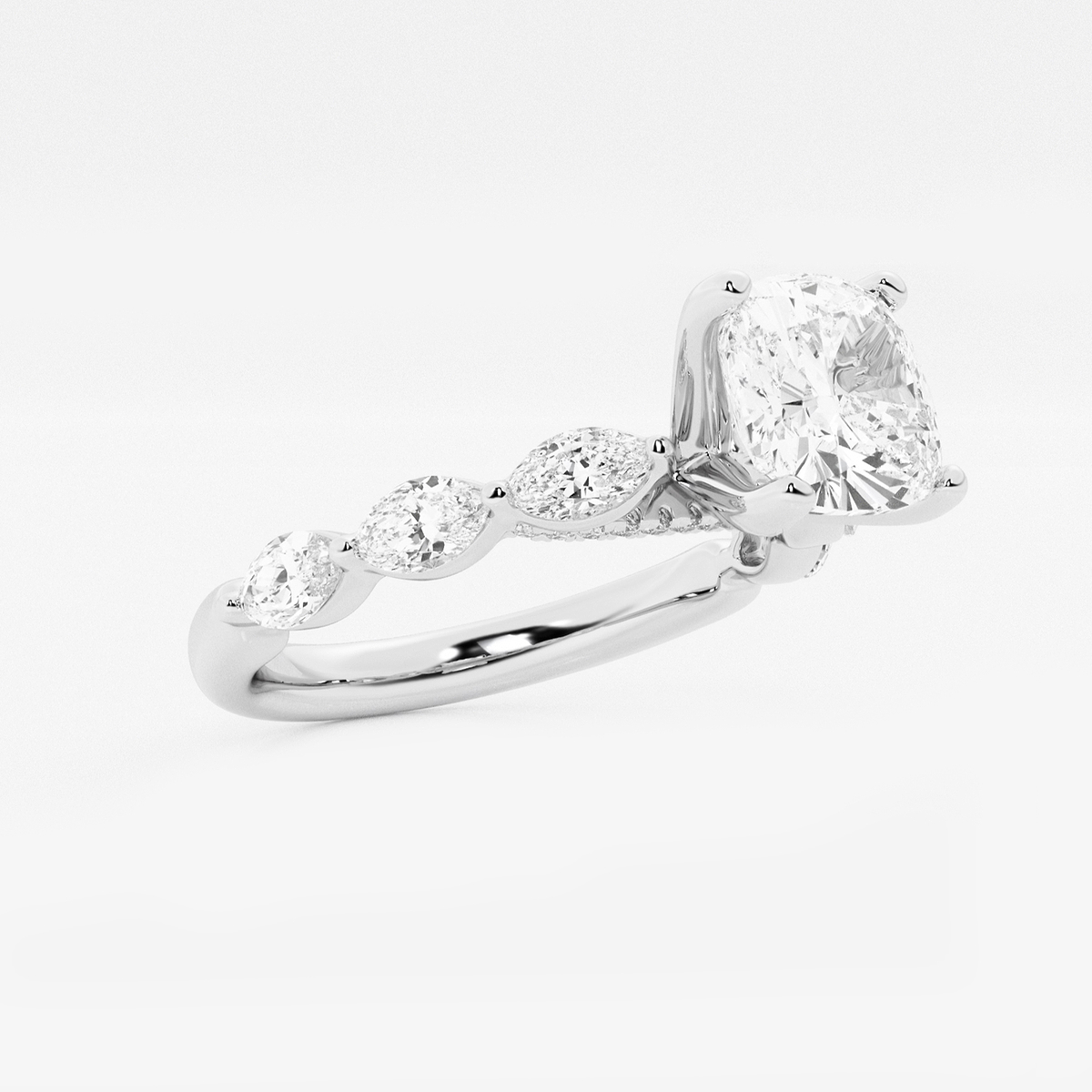Additional Image 1 for  3 ctw Cushion Lab Grown Diamond Engagement Ring with Floating Marquise Side Accents
