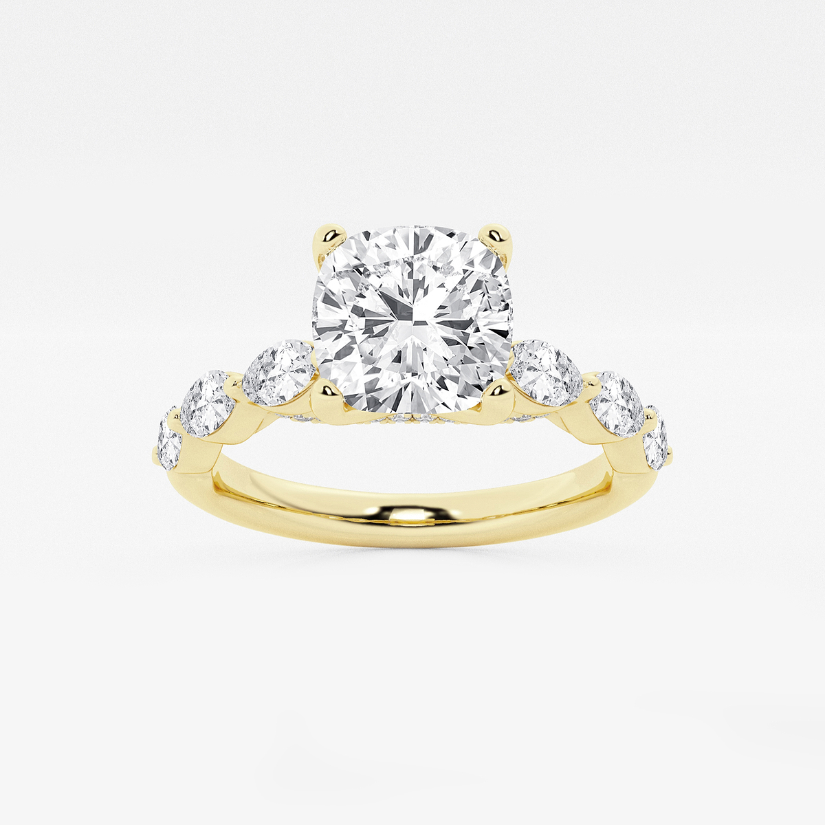 1 7/8 ctw Cushion Lab Grown Diamond Engagement Ring with Floating Marquise Side Accents
