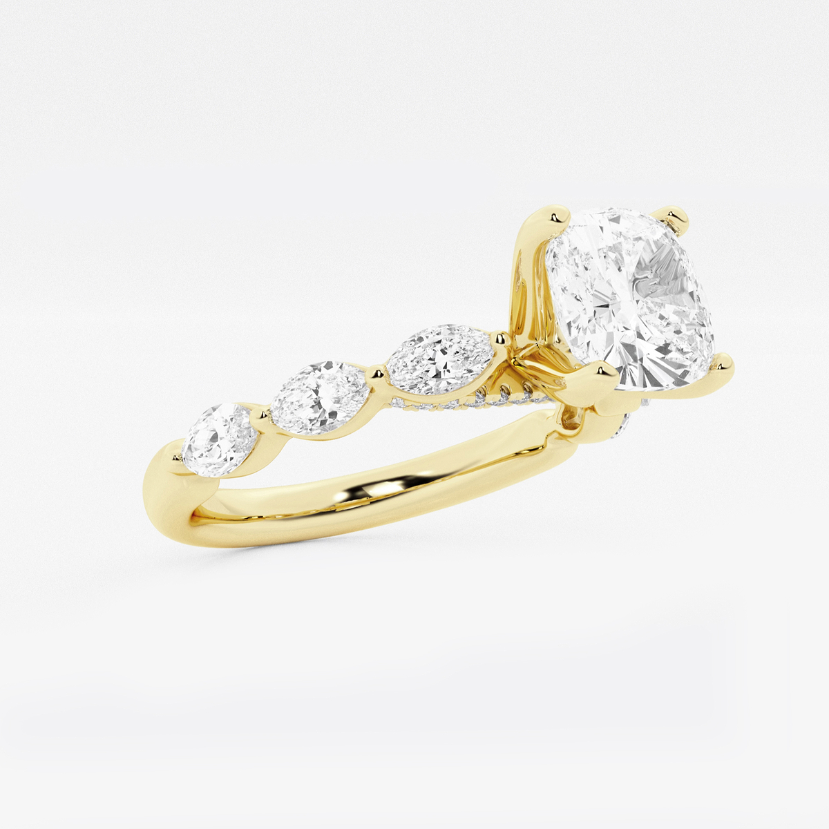 Additional Image 1 for  1 7/8 ctw Cushion Lab Grown Diamond Engagement Ring with Floating Marquise Side Accents