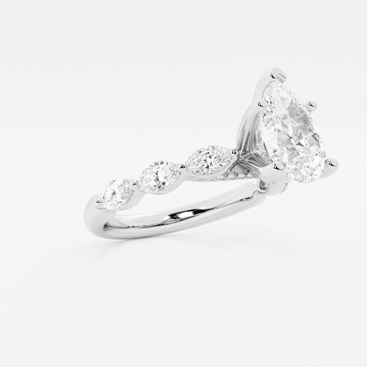 Additional Image 1 for  2 1/2 ctw Pear Lab Grown Diamond Engagement Ring with Floating Marquise Side Accents
