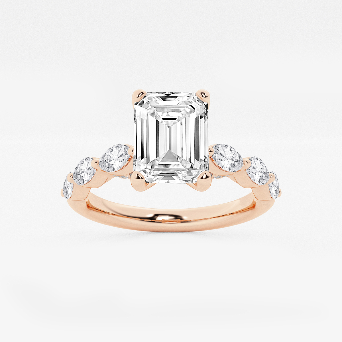 1 7/8 ctw Emerald Lab Grown Diamond Engagement Ring with Floating Marquise Side Accents