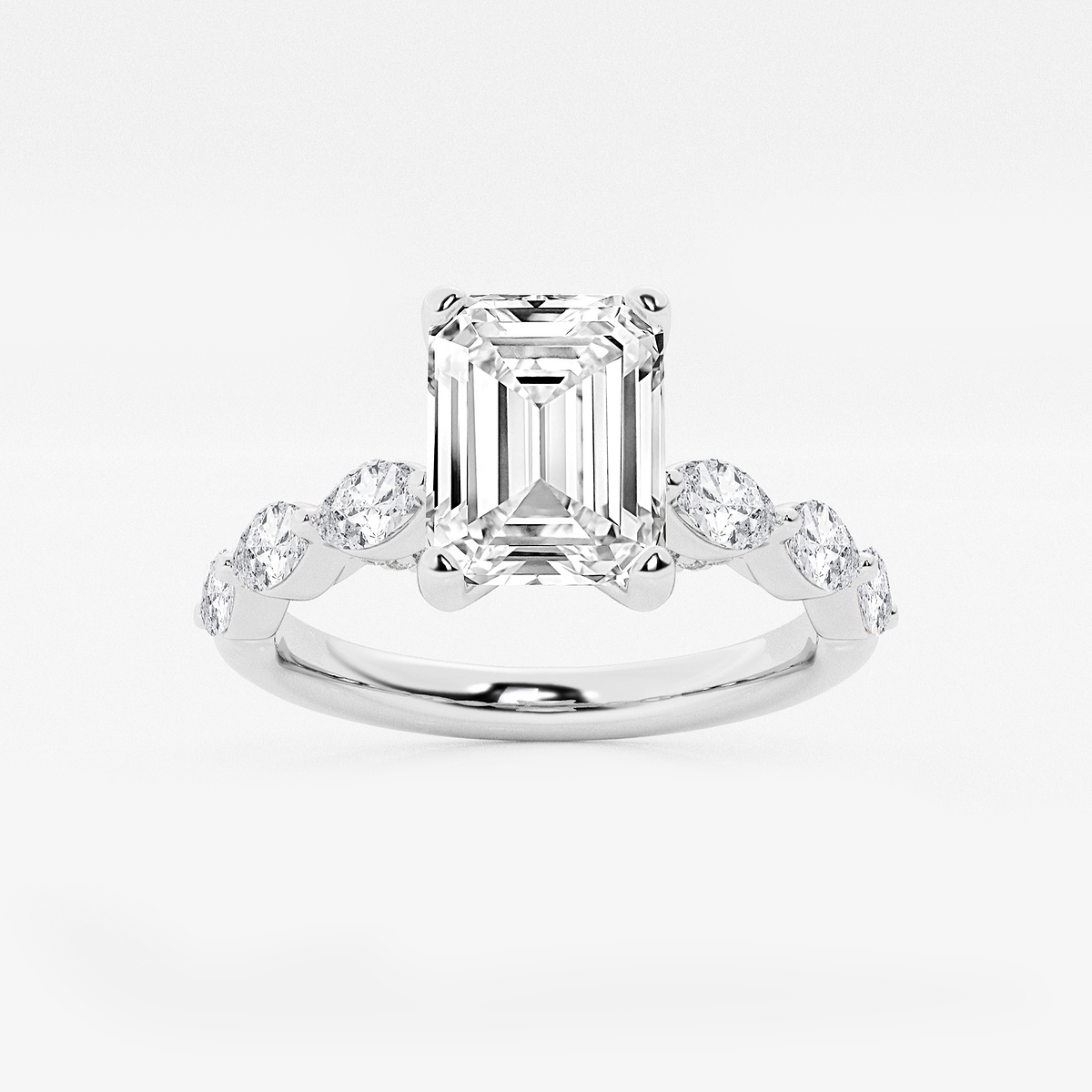 3 ctw Emerald Lab Grown Diamond Engagement Ring with Floating Marquise Side Accents