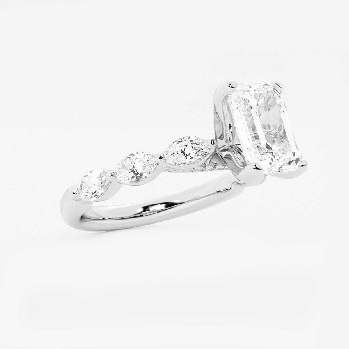 Additional Image 1 for  3 ctw Emerald Lab Grown Diamond Engagement Ring with Floating Marquise Side Accents