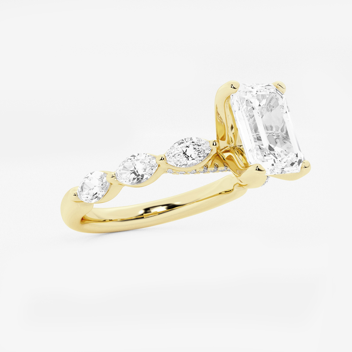 Additional Image 1 for  1 7/8 ctw Emerald Lab Grown Diamond Engagement Ring with Floating Marquise Side Accents