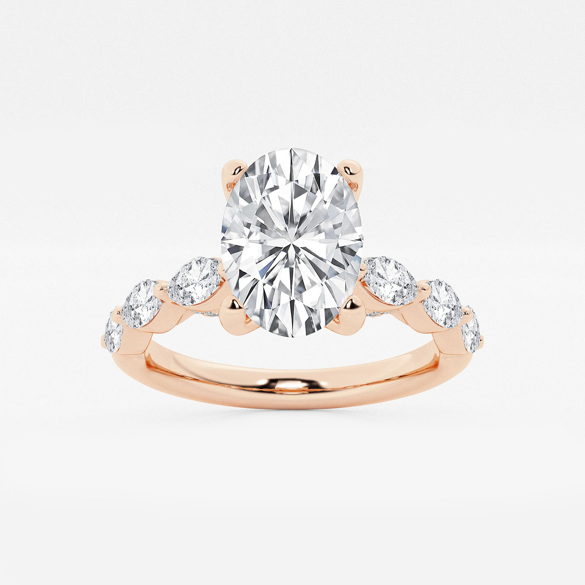 1 7/8 ctw Oval Lab Grown Diamond Engagement Ring with Floating Marquise Side Accents