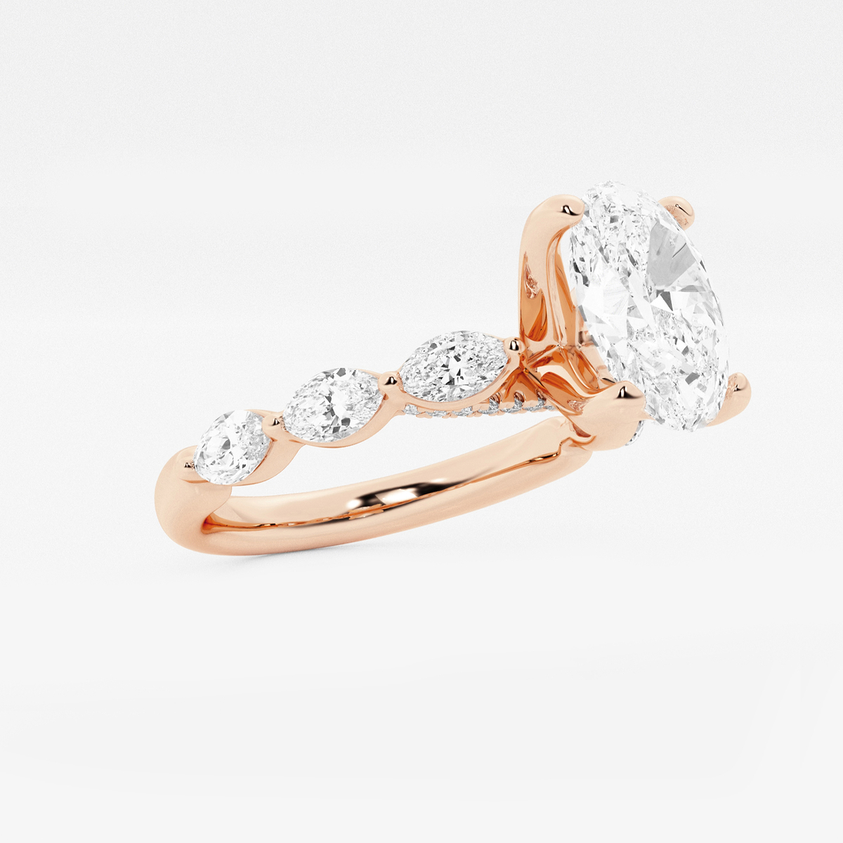 Additional Image 1 for  1 7/8 ctw Oval Lab Grown Diamond Engagement Ring with Floating Marquise Side Accents