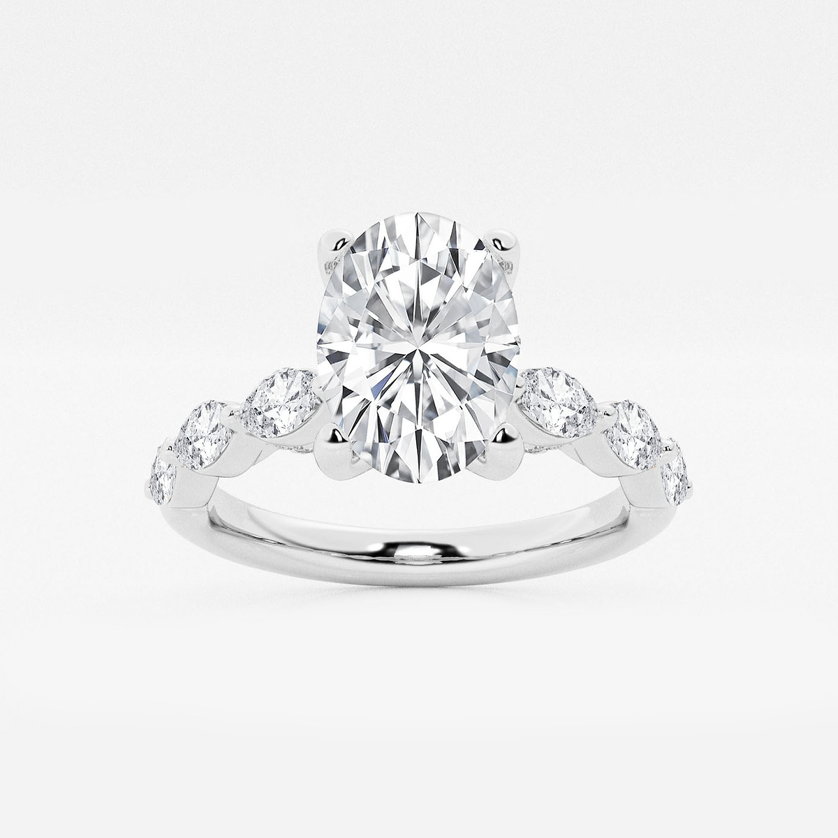1 7/8 ctw Oval Lab Grown Diamond Engagement Ring with Floating Marquise Side Accents 14K White Gold, E, VS1