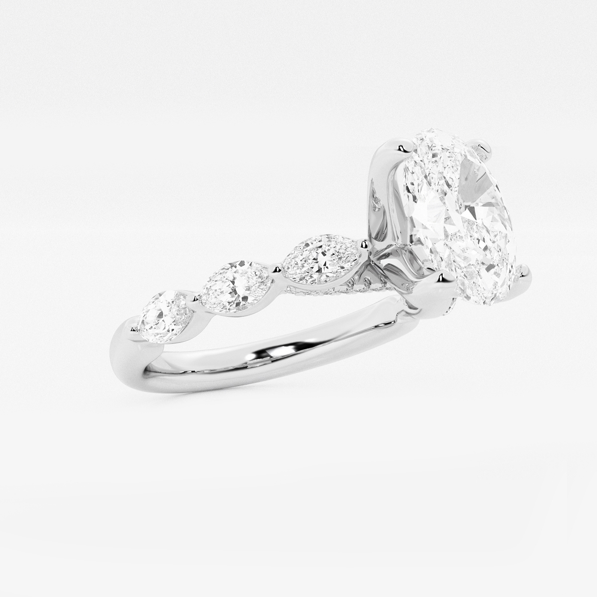 1 7/8 ctw Oval Lab Grown Diamond Engagement Ring with Floating Marquise Side Accents 14K White Gold, E, VS1