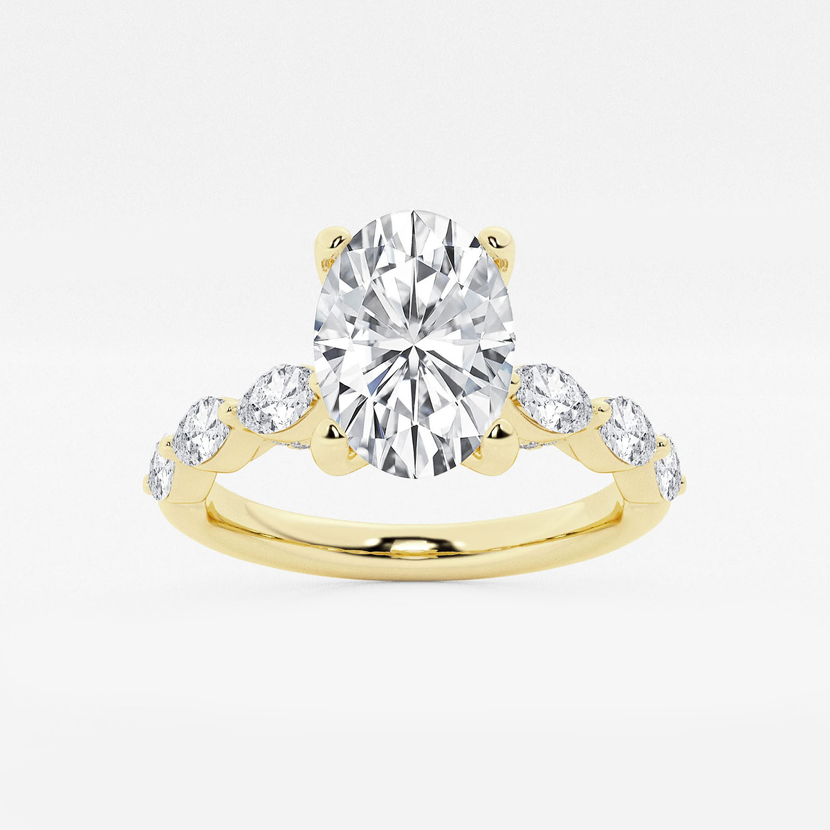 3 1/2 ctw Oval Lab Grown Diamond Engagement Ring with Floating Marquise Side Accents