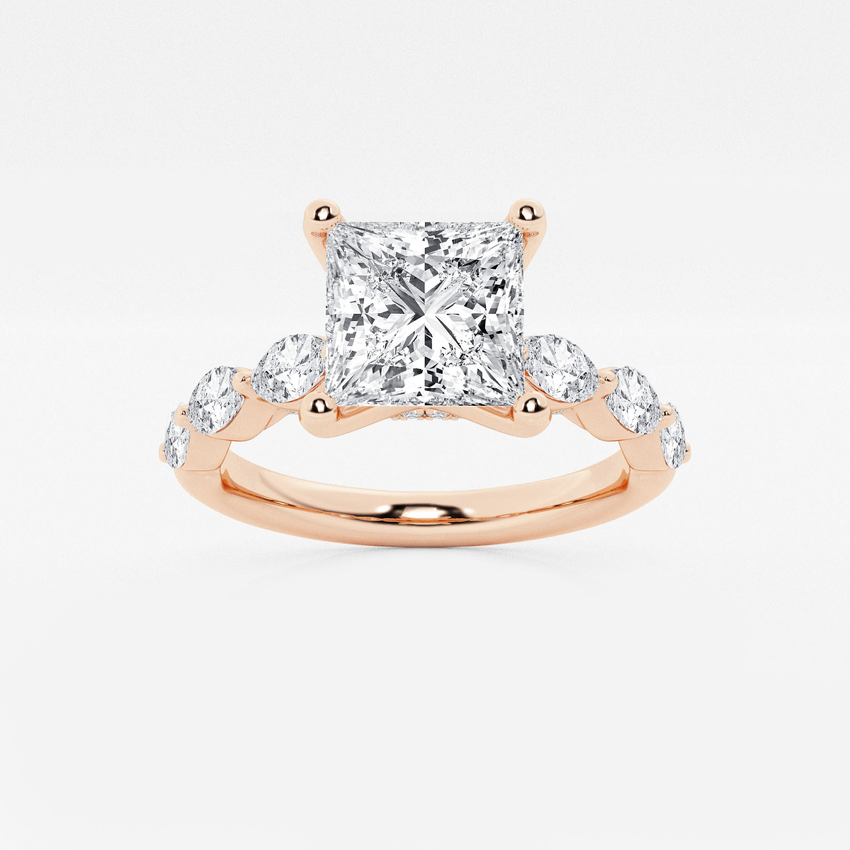 3 1/2 ctw Princess Lab Grown Diamond Engagement Ring with Floating Marquise Side Accents