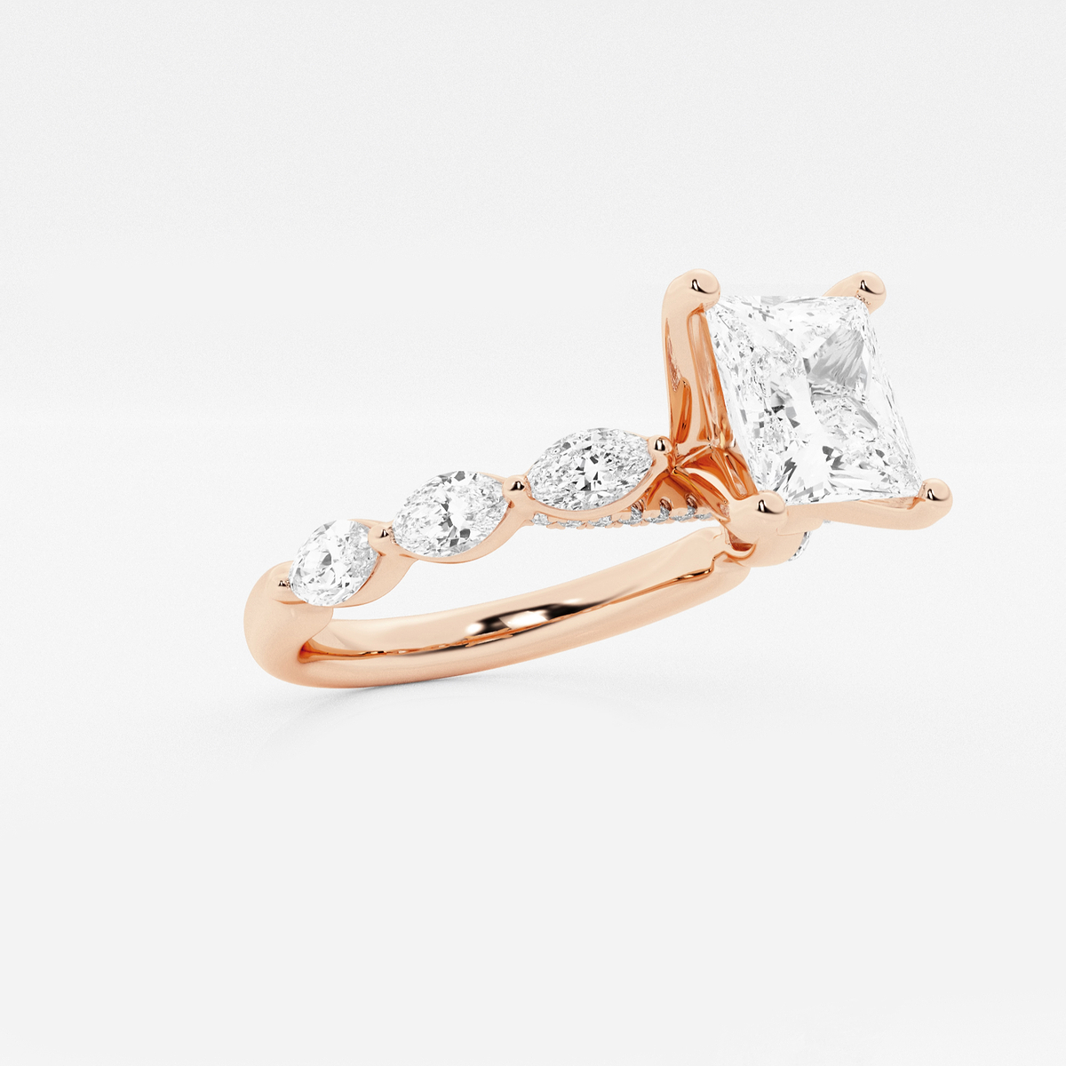 Additional Image 1 for  3 1/2 ctw Princess Lab Grown Diamond Engagement Ring with Floating Marquise Side Accents